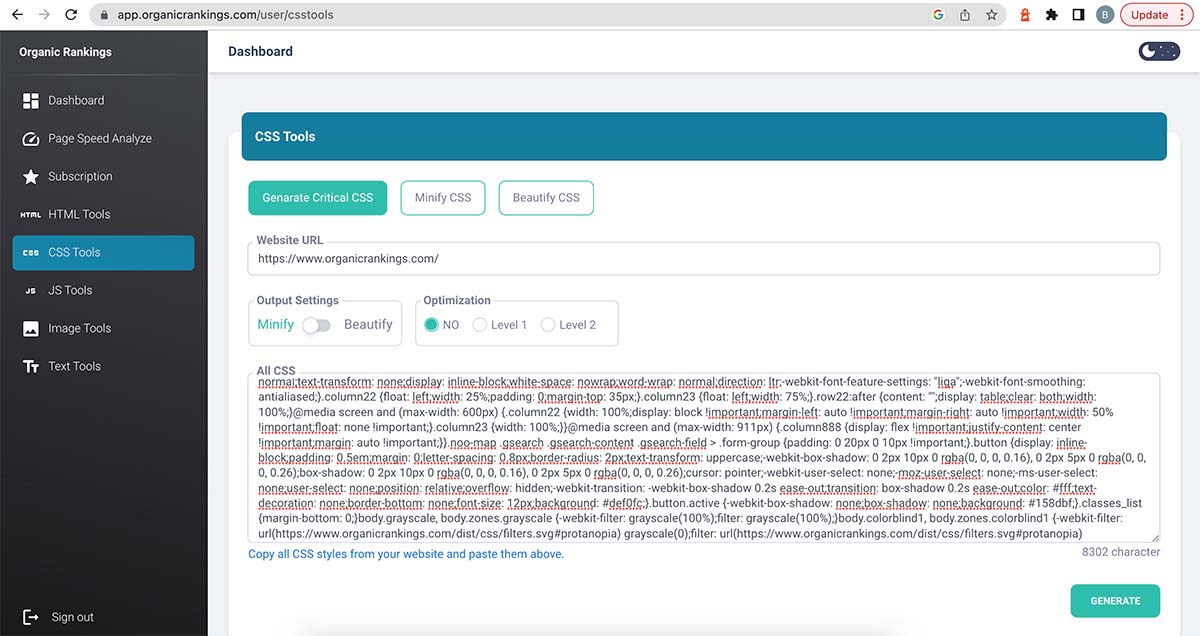 Critical CSS code